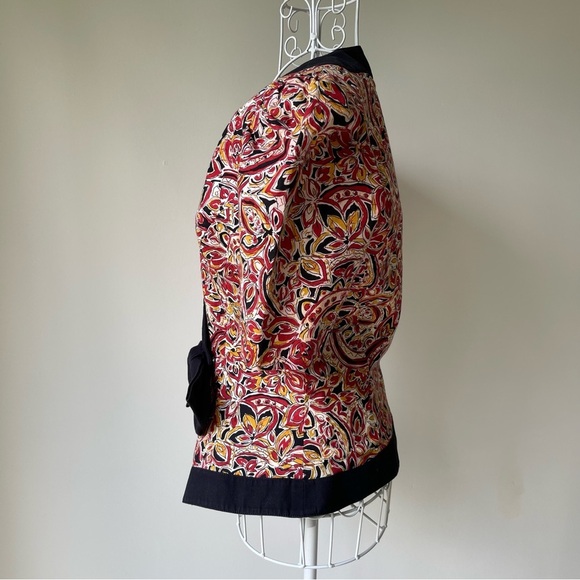 Vintage David Warren bow accent puff sleeve blouse v neck floral print size 4 - Picture 3 of 9